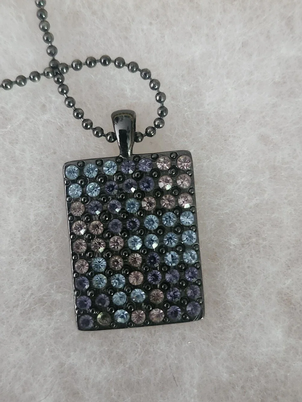 GUESS Gunmetal Rectangular Pendant with Multicolor Pave Crystals